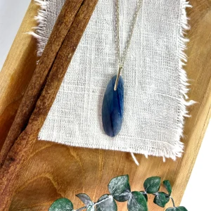 Elongated Blue Sapphire Drop on 14k Gold Necklace