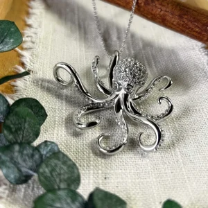 Large Sterling Silver and Pave CZ Octopus Pendant
