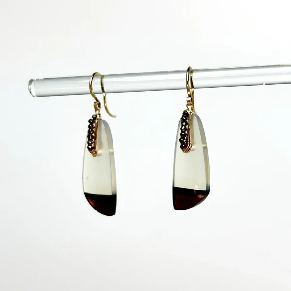 Montana Agate Earrings with Chocolate Diamonds and 14k Gold Wire Wrap