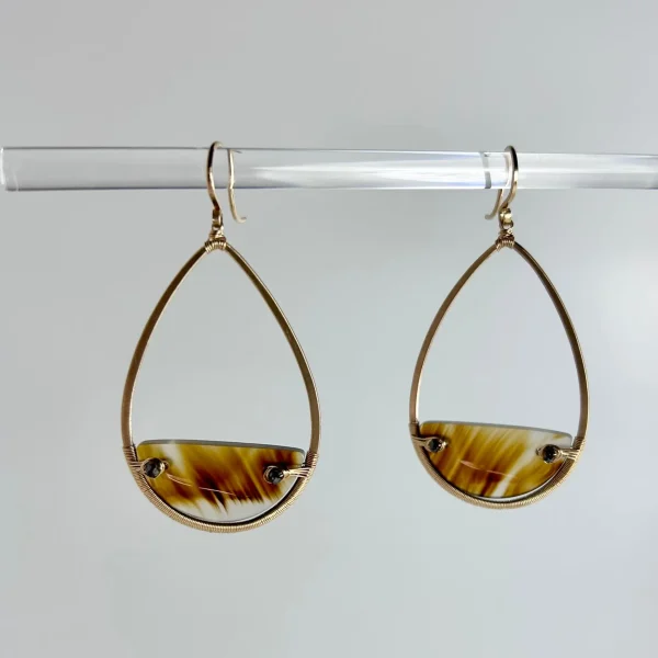 Montana Agate Earrings with 14k Gold and Brown Diamonds