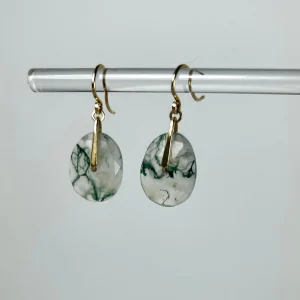 Moss Agate Earrings with 14k-Gold Hand-Forged Bail