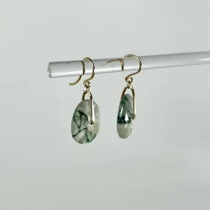 Moss Agate Earrings with 14k-Gold Hand-Forged Bail