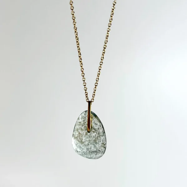 Moss Aqua Drop on 14k Gold Necklace