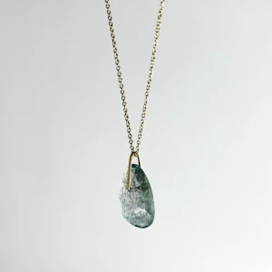 Moss Aqua Drop on 14k Gold Necklace