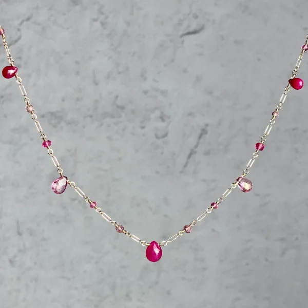 Short Delicate Pink Semiprecious Stone Necklace