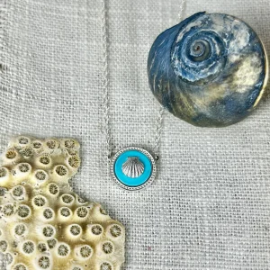 Silver Sea Shell over Turquoise Necklace