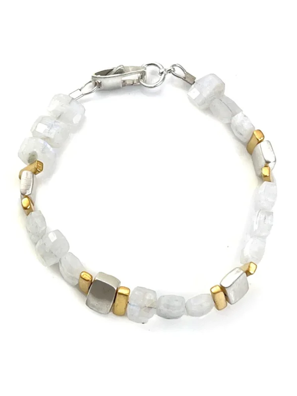 Stacked Sterling Silver and Vermeil Bars with Moonstone Bracelet