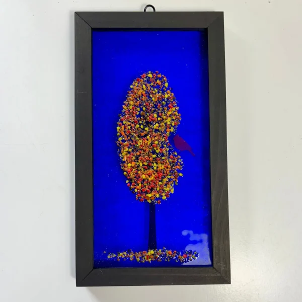 4x8 Fused Glass Framed Seasonal Cardinal in a Tree