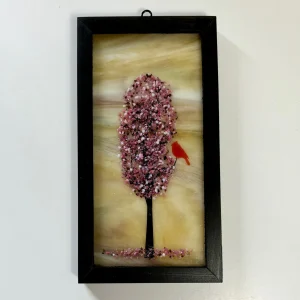 4x8 Fused Glass Framed Seasonal Cardinal in a Tree